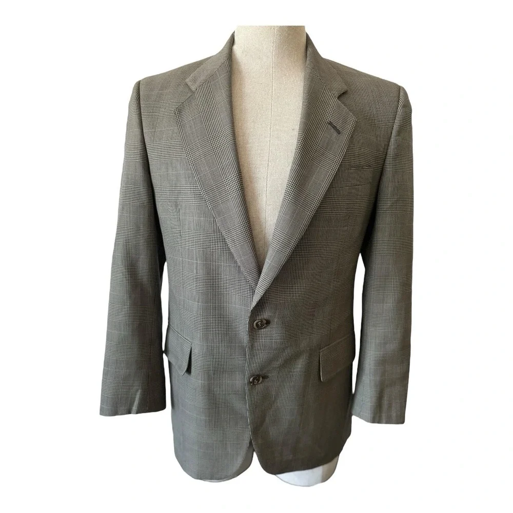 Jos. A. Bank Plaid Blazer Grey Black Check Two Button Sport Coat Regular Fit 42R